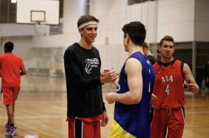 baketball players shaking hands