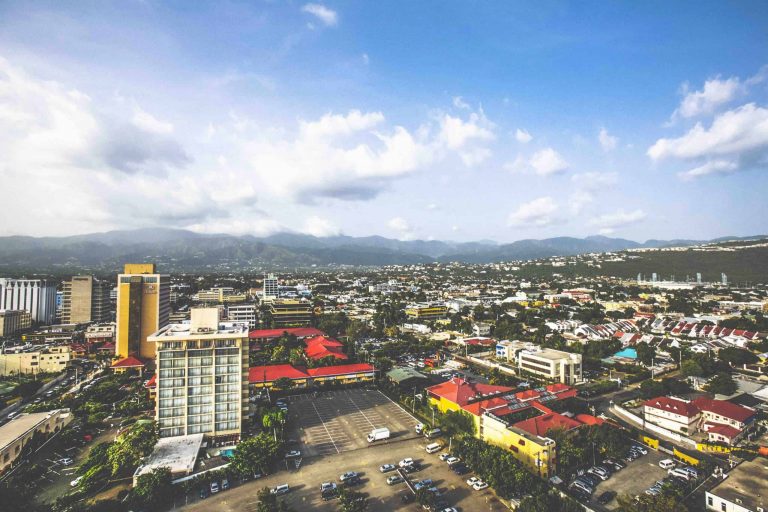 Aerial view of an urban city in Jamaica