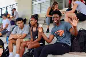 College students on bleachers