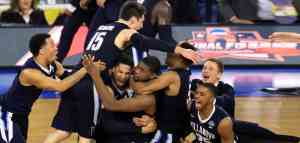 Basketball team celebrating march madness win