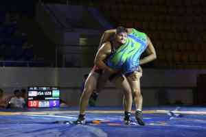 Two men wrestling