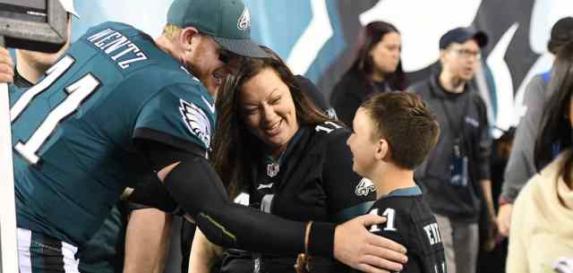 Carson Wentz with kid