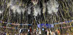 streamers and confetti exploding into the air