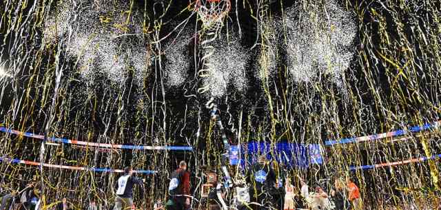 streamers and confetti exploding into the air