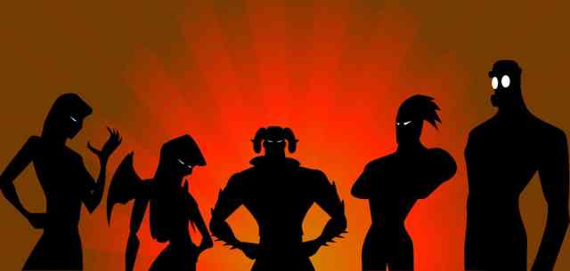 UR_sports_villain silhouettes of villainous figures on a red background
