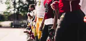 American football players lined up