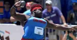 female athlete with shotput