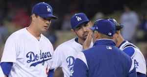 Los Angeles Dodgers players with coach