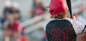 softball player at bat