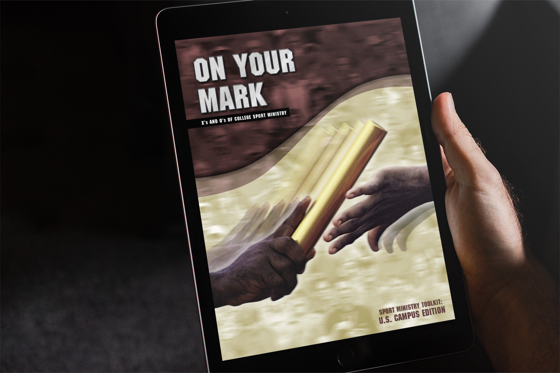 The On Your Mark college sport ministry guide shown on a tablet