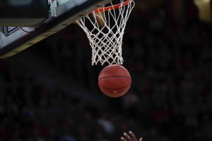 basketball falling through hoop