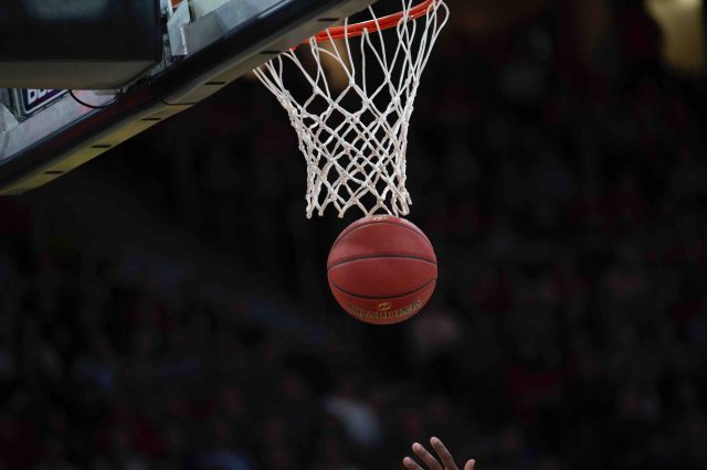 basketball falling through hoop