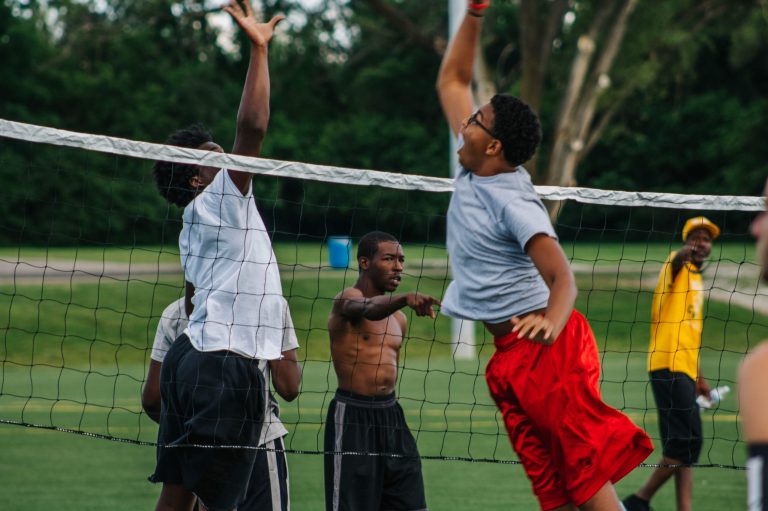 kids playing outdoor volleyball