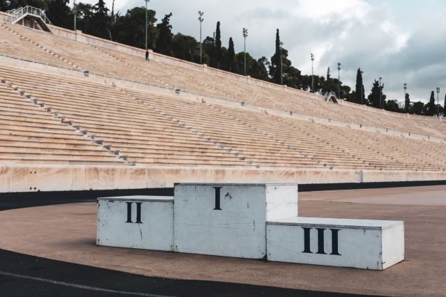 three old podiums outside