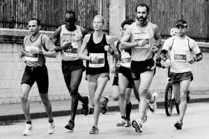men and women in a race