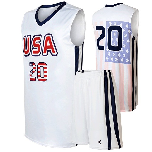 White basketball uniform with USA 20 on it