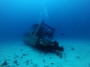 old ship on bottom of the water.