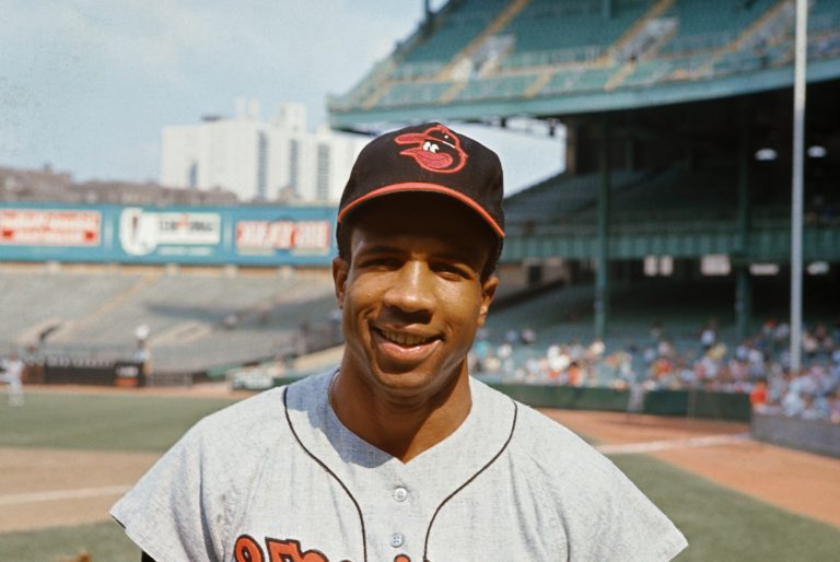 Profile photo of Frank Robinson on a baseball field