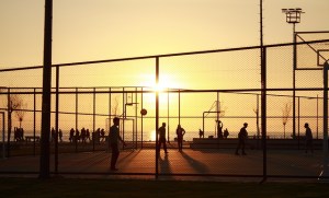 sunset on outdoor basketball courts