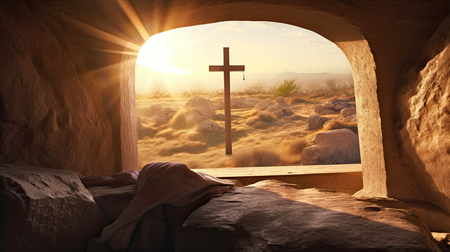 Looking at a cross from an empty tomb