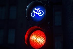 Red light under blue bicycle light