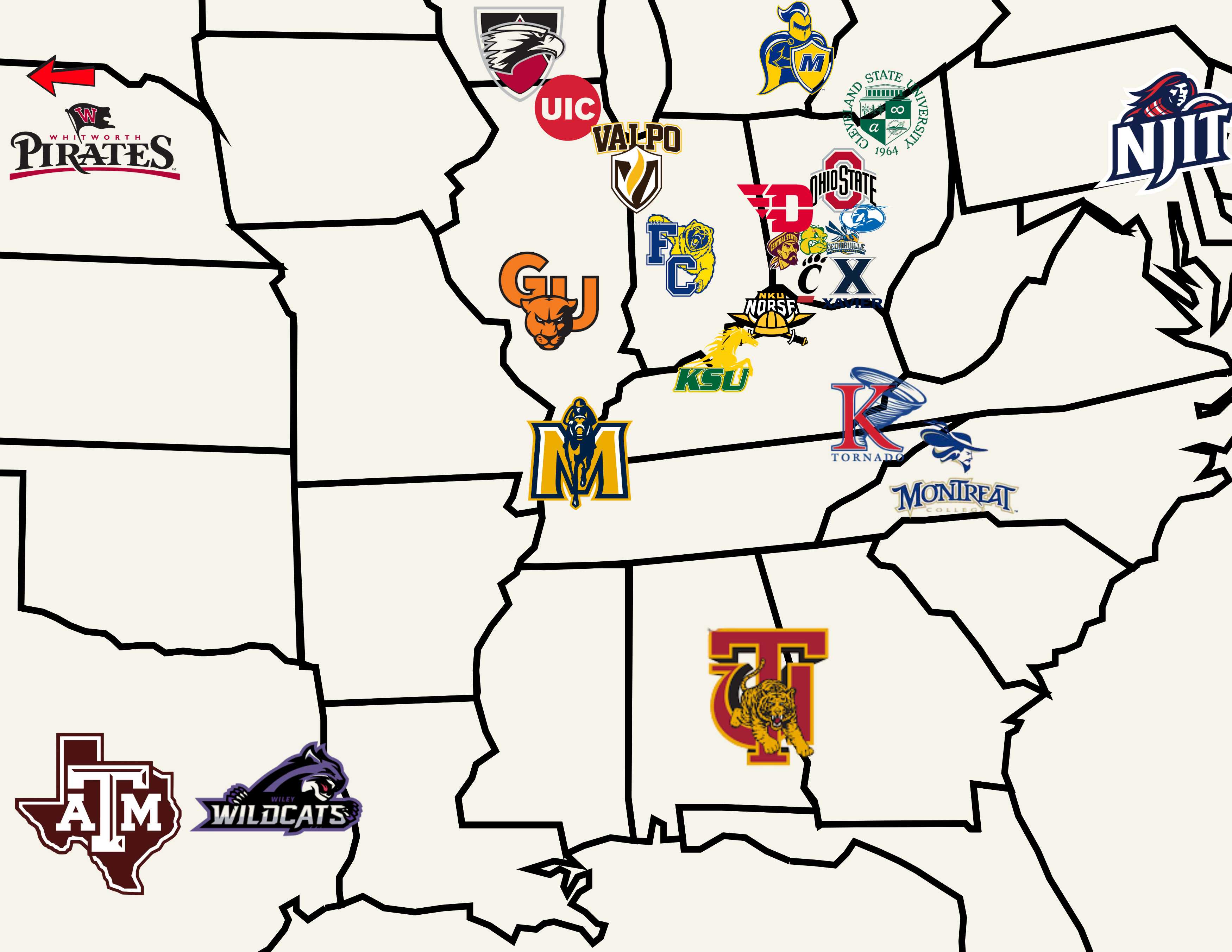 Map of college programs that have held team retreats with Athletes in Action