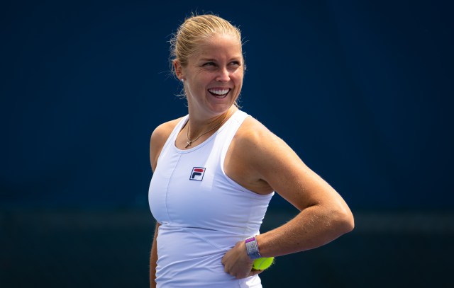 Shelby Rogers of the United States during practice ahead of the 2022 Western & Southern Open WTA 1000 tennis tournament