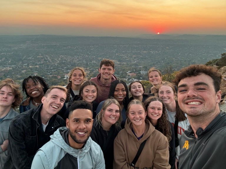 students selfie sunset shot