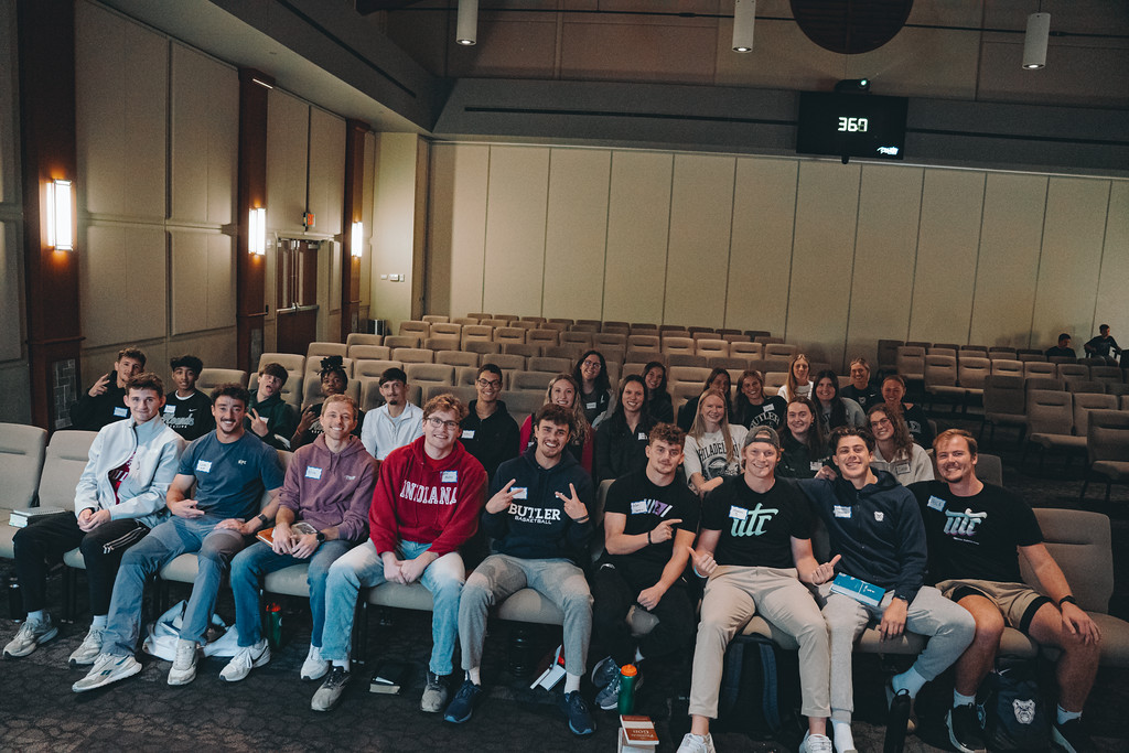 Campus athletes together at a fall retreat
