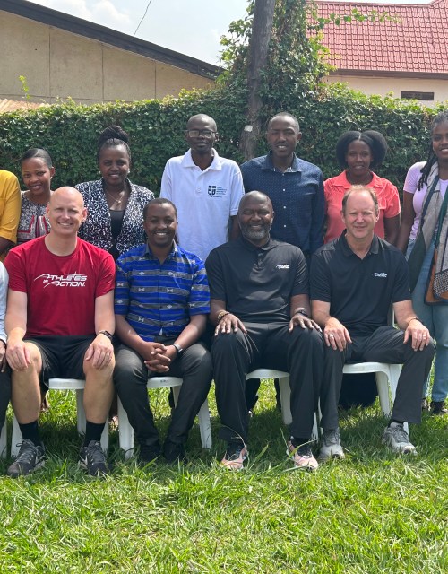 AIA staff and local players together at a basketball outreach in Africa