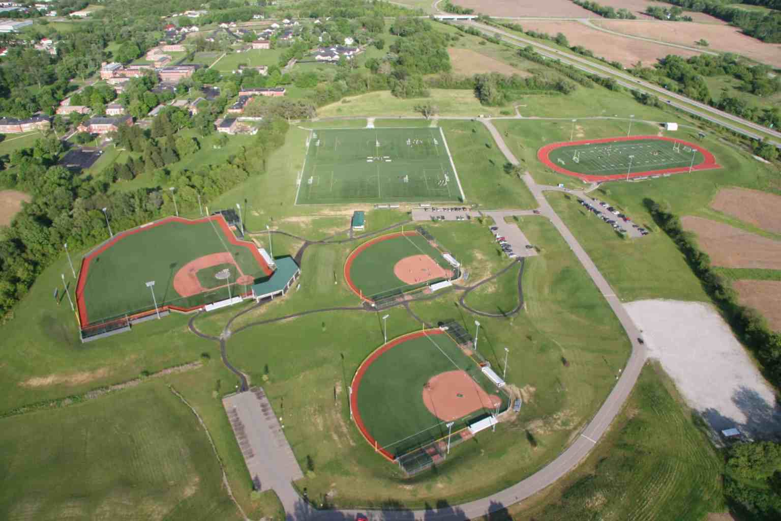 Aerial view of the AIA Sports Complex fields in Xenia, Ohio