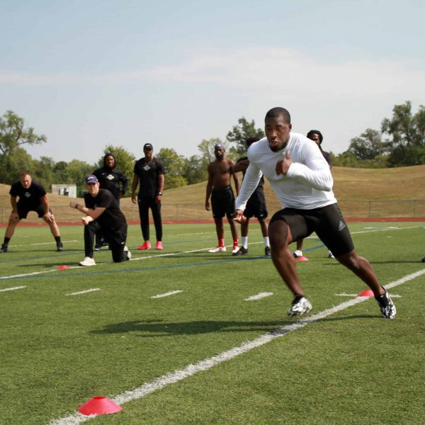 Football athlete doing a speed drill