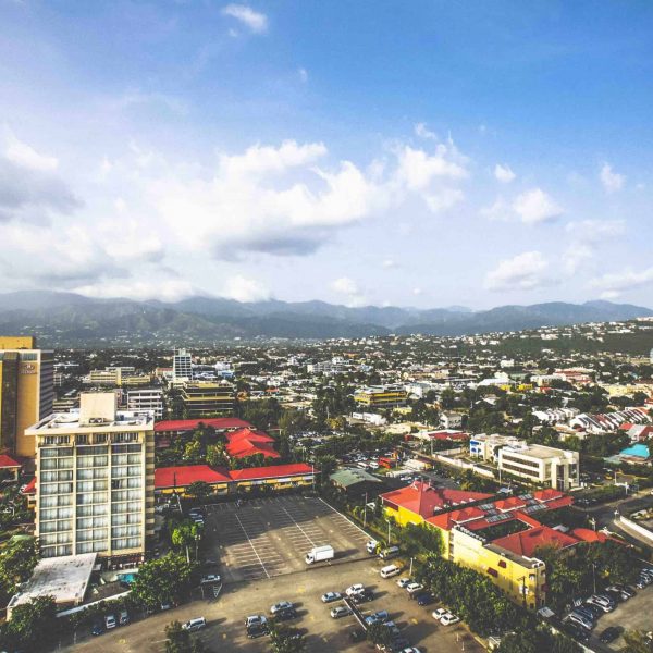 Aerial view of an urban city in Jamaica